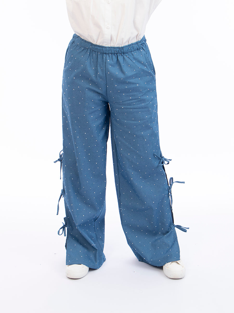 Pantalón Letty Chambray Celeste de Brillos