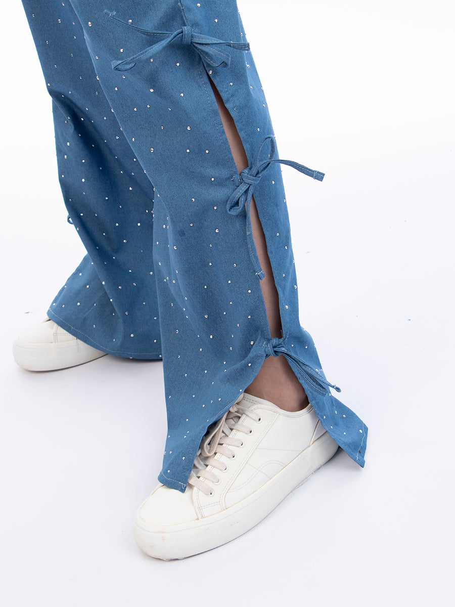 Pantalón Letty Chambray Celeste de Brillos