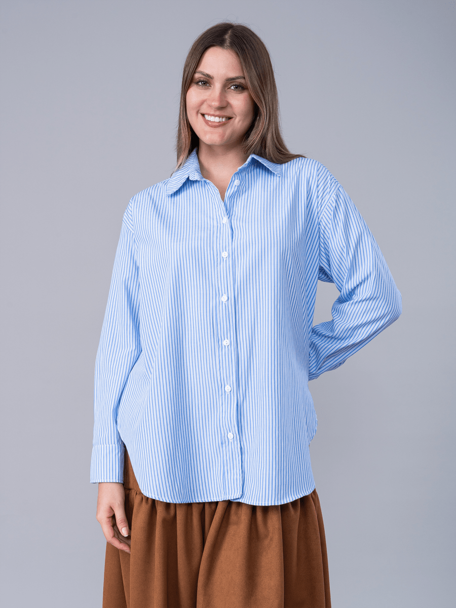 Camisa Josefina Básica Rayas Celeste - CAMISA de La Matier
