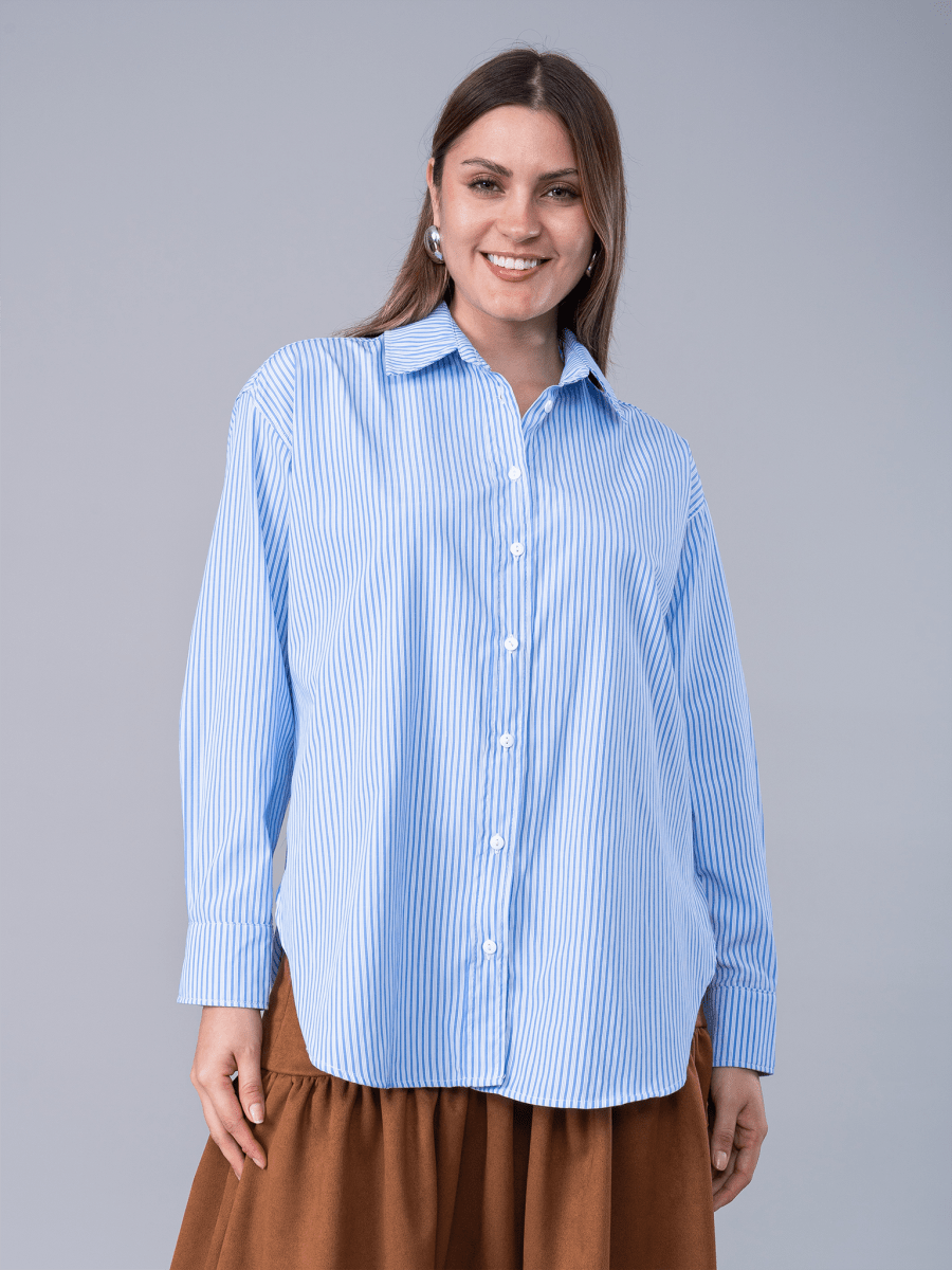 Camisa Josefina Básica Rayas Celeste - CAMISA de La Matier