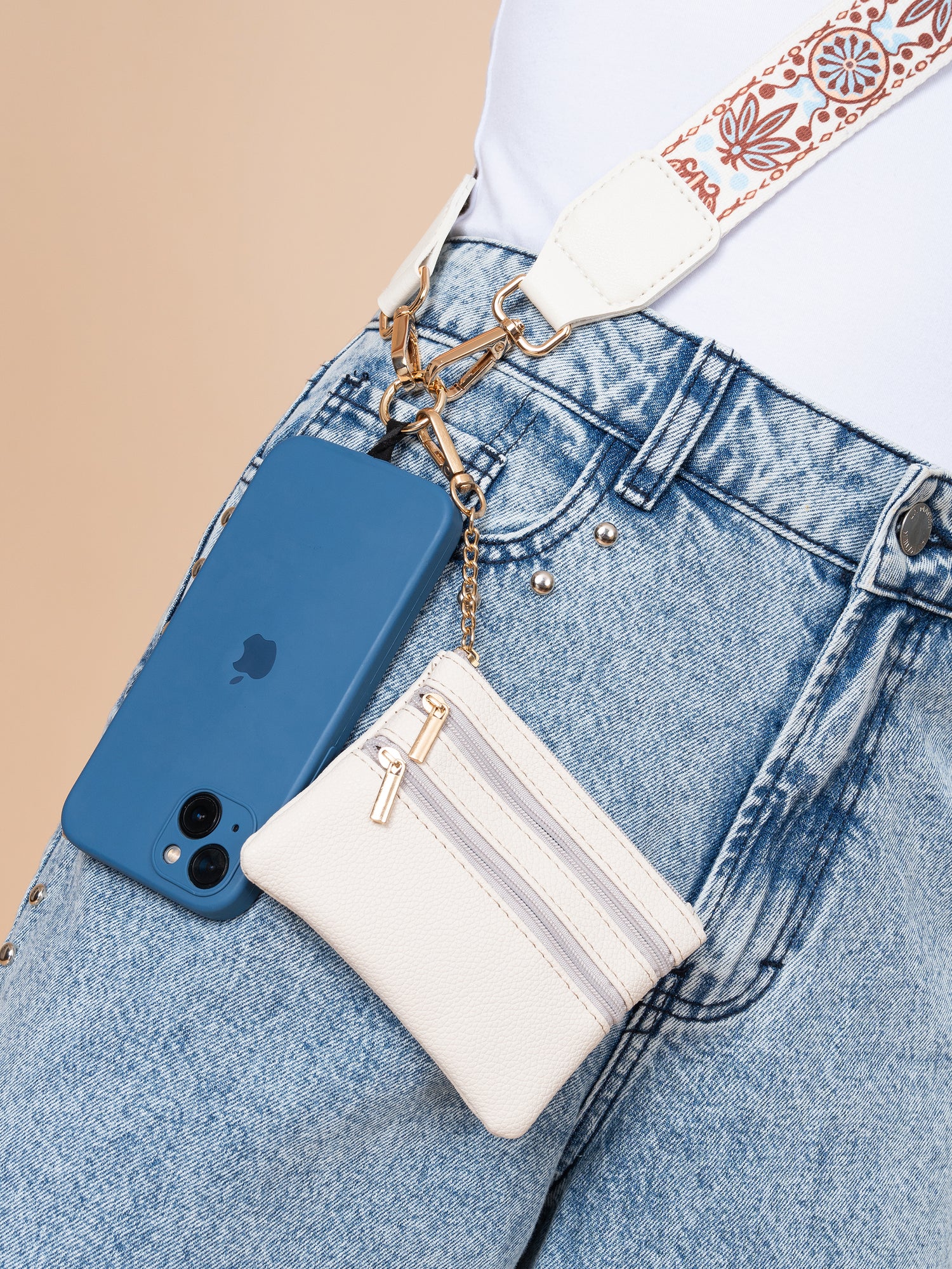 Case de Telefono + Monedero Beige/Azul