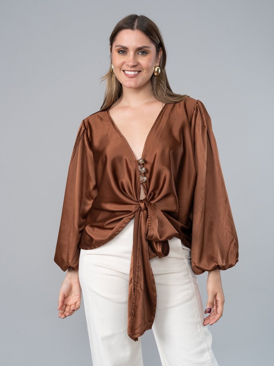 Blusa Lissy Marrón en Seda - BLUSA de La Matier