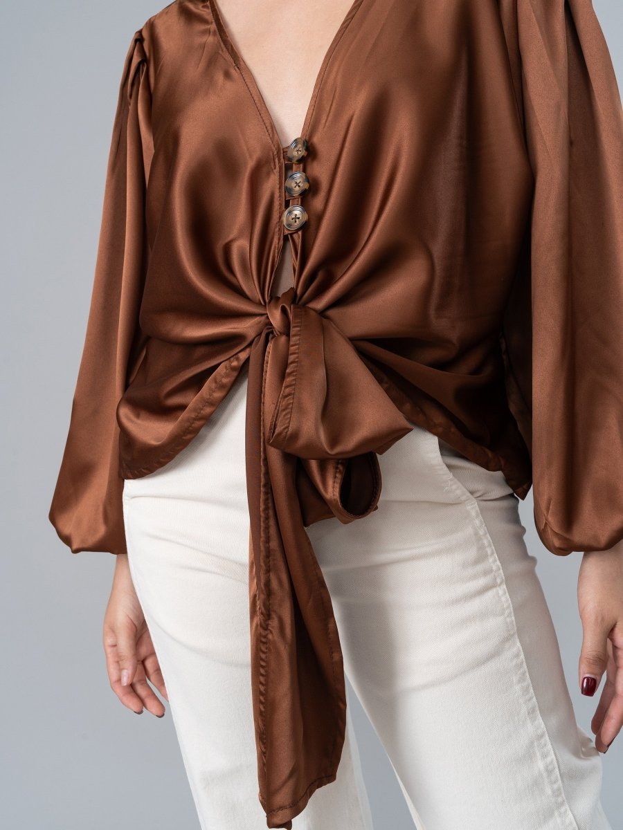 Blusa Lissy Marrón en Seda - BLUSA de La Matier