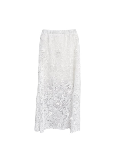 Falda Larga Bordado Alexia Blanco