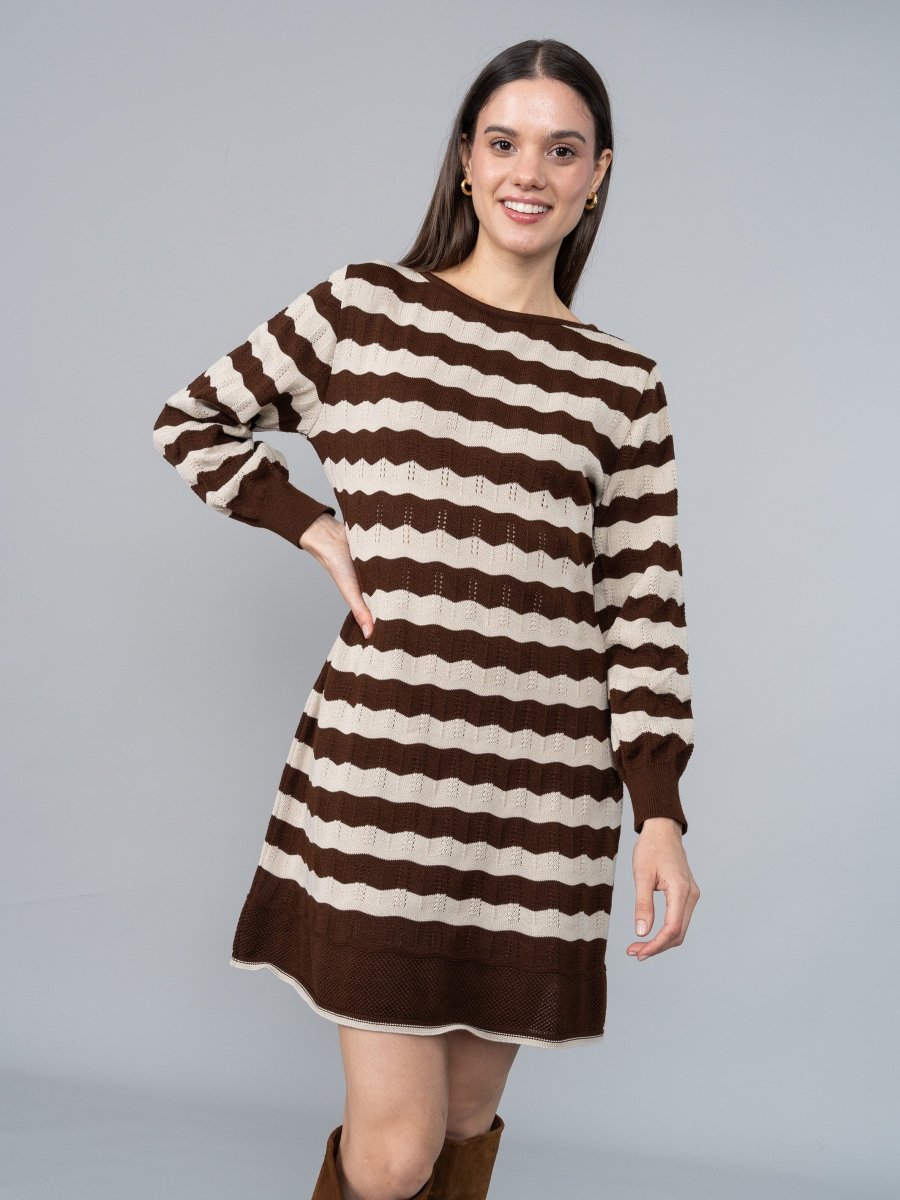 Vestido Tejido Naty Marrón/Beige - Vestido de La Matier