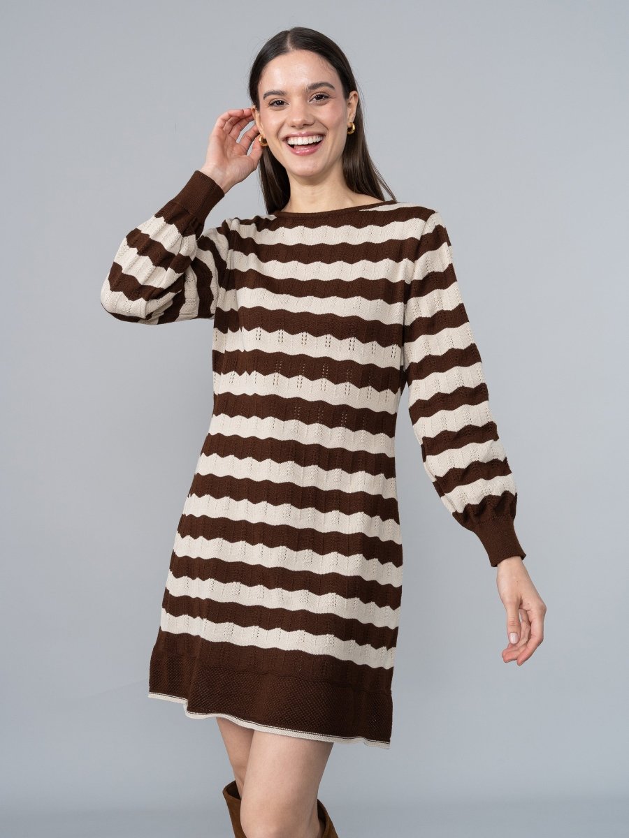 Vestido Tejido Naty Marrón/Beige - Vestido de La Matier