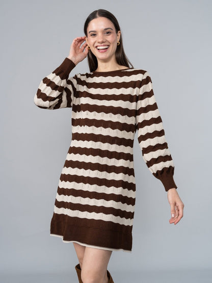 Vestido Tejido Naty Marrón/Beige - Vestido de La Matier