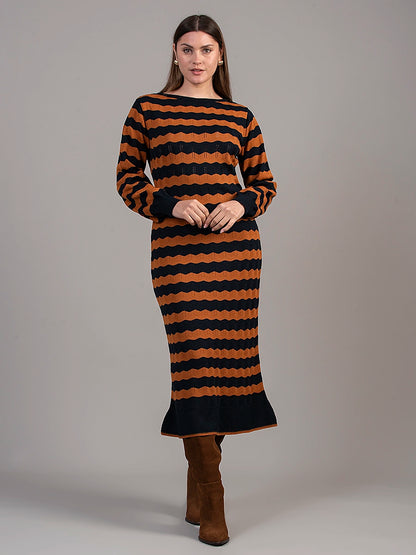 Vestido Tejido Olivia Ocre/Azulino