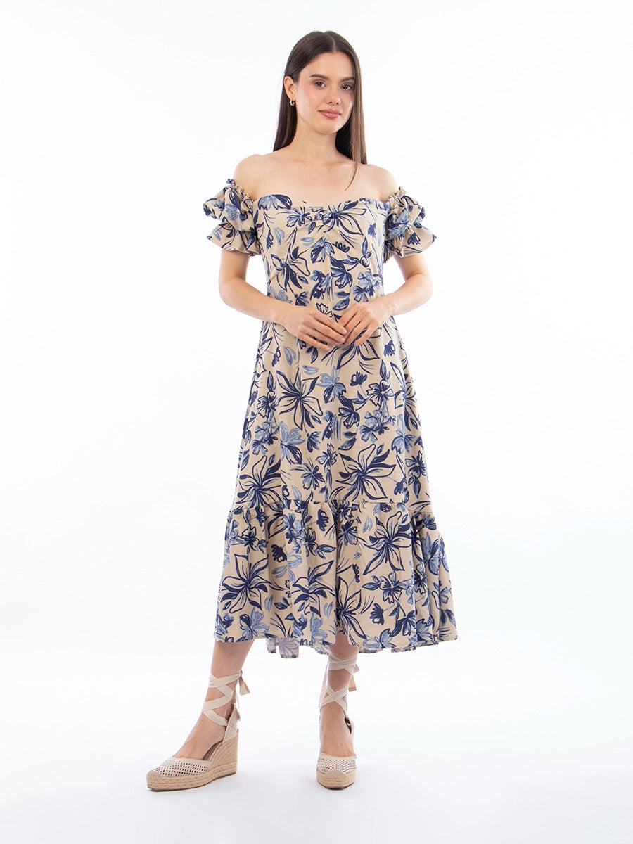Vestido Aurora Estampado Flores Azules
