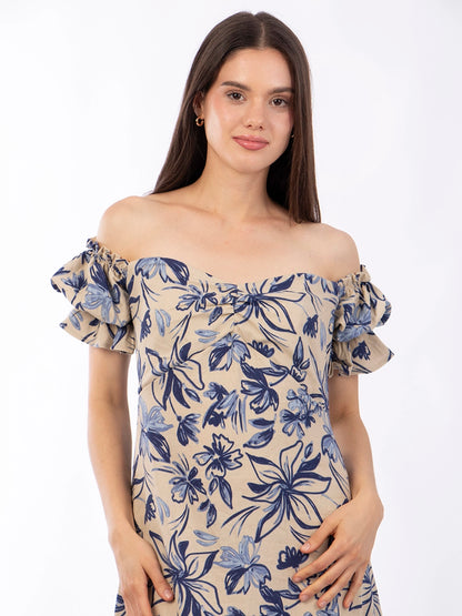Vestido Aurora Estampado Flores Azules
