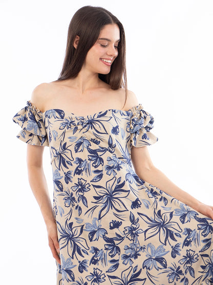 Vestido Aurora Estampado Flores Azules