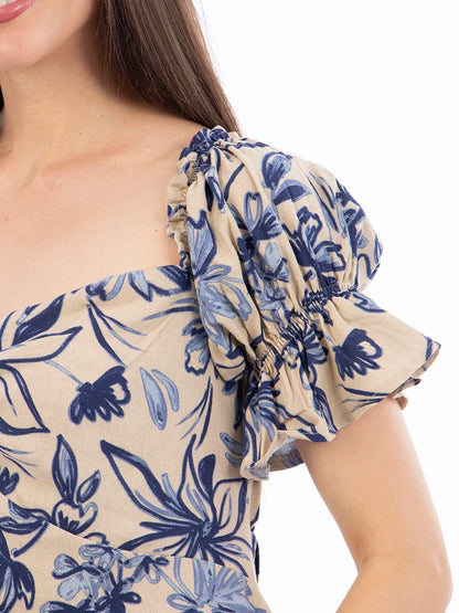 Vestido Aurora Estampado Flores Azules