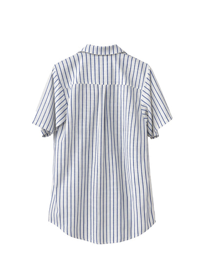 Vestido Camisero de Lino Rayas Celeste